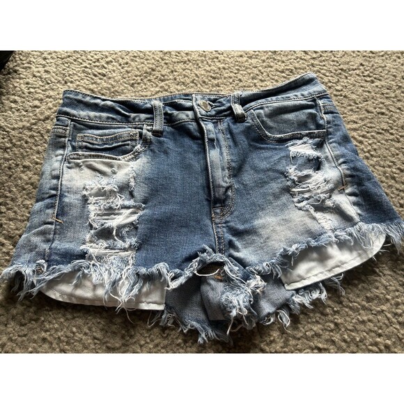 AE AMERICAN EAGLE HI RISE SHORTIE STRETCH WOMENS JEAN SHORTS SIZE 8 - Picture 1 of 4